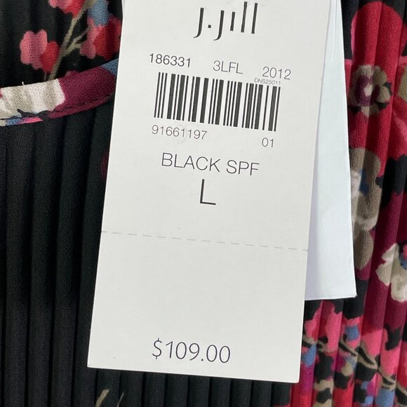 NEW $109 J Jill Wearever Womens Large Black Floral Pleated Tunic Top Shirt - Picture 4 of 11